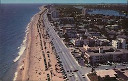 Aerial view of Fort Lauderdale, Florida, looking South on miles of lovely beach Postcard