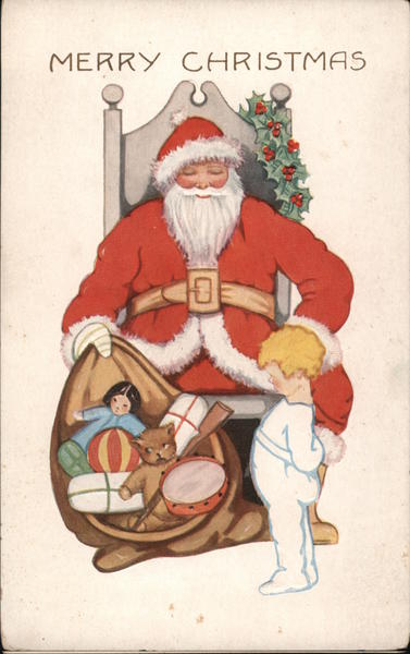 Merry Christmas - Santa Holding a Bag of Presents
