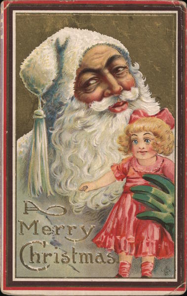 A Merry Christmas - Santa Holding a Doll Santa Claus