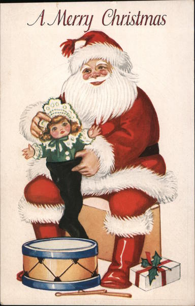 A Merry Christmas - Santa Holding a Doll Santa Claus