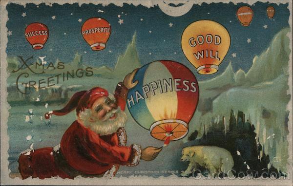 Xmas Greetings - Santa Lighting Sky Lanterns Santa Claus