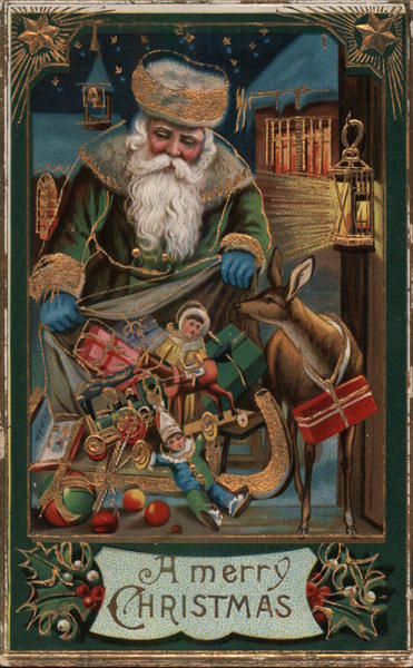 A Merry Christmas - Santa Dumping Toys Out of his Bag