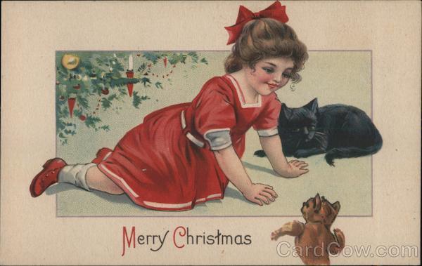 Merry Christmas - A Young Girl Plays with Kittens Children