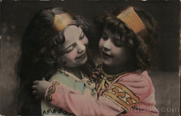 Vintage Saxon Postcard with two young girls