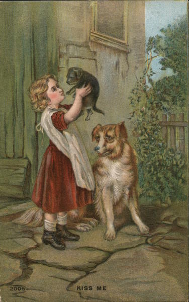 Girl with Dog and Cat: Kiss Me Girls