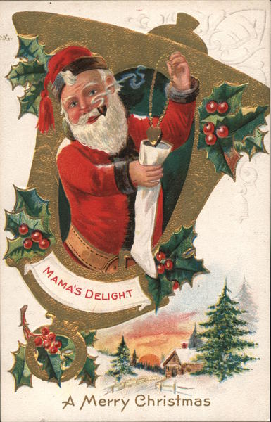 A Merry Christmas - Santa Filling a Stocking Santa Claus