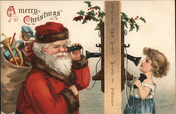 A Merry Christmas - Santa Talking to a Little Girl on the Phone
