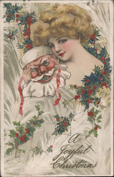 A Joyful Christmas - A Woman Holding a Santa Mask Samuel L. Schmucker