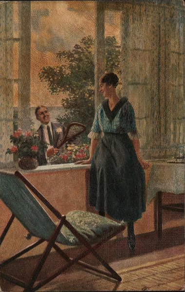 A Man Smiling at a Woman Through an Open Window Art