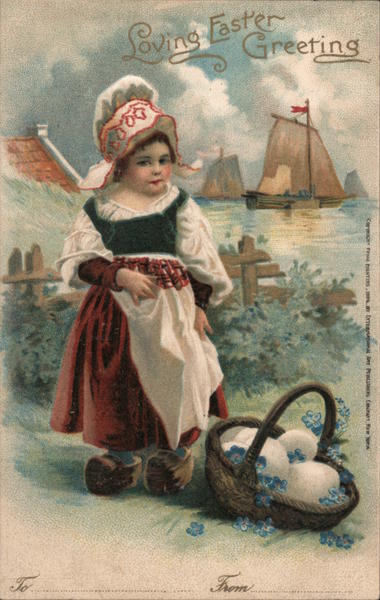 Loving Easter Greeting - A Girl with a Basket of Eggs