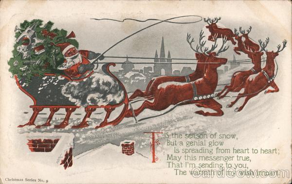 Santa and His Sleigh and Reindeer. Santa Claus