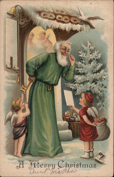 A Merry Christmas - A Child Handing Santa a Letter