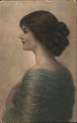 A Woman with Dark Hair and a Grey Shawl Women Postcard Postcard Postcard