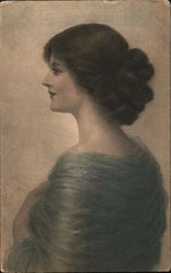 A Woman with Dark Hair and a Grey Shawl Postcard