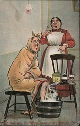 On This Thy Birthday May Every Joy Be Thine - A Man Soaking His Feet Postcard