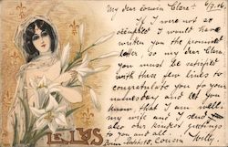 A Woman Holding Lilies Postcard