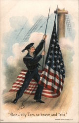 Navy sailor raising flag Postcard