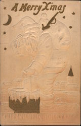 Santa Climbing Down Chimney: A Merry X'mas Postcard