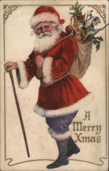 A Merry Xmas - Santa Carrying a Bag Full of Toys Postcard