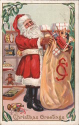 Christmas Greetings - Santa with a Bag of Toys Postcard