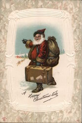 A HAPPY CHRISTMAS TIDE - OLD WORLD SANTA CLAUS WITH SUITCASE Postcard Postcard Postcard