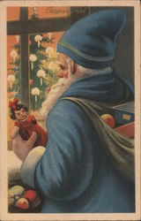 A Joyous Christmas, Santa in Blue Robe Postcard