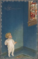 Child Spying Santa Through Window: The Night Before Christmas Postcard