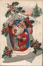 Merry Xmas - Santa Smoking a Pipe Postcard