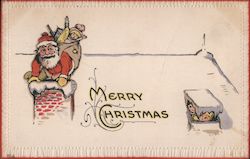 Merry Christmas - Santa Going Down a Chimney Postcard