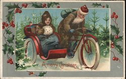 Santa on Motorcycle with Sidecar Postcard