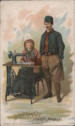 Netherlands - Singer Sewing Maching - Dutch Couple w/ machine Trade Card