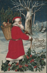 Merry Christmas - Santa Walking Through the Snow Postcard