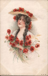 Woman Holding Red Poppies Postcard