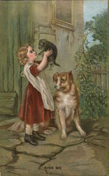 Girl with Dog and Cat: Kiss Me Postcard