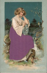 Seated woman holding vase Postcard