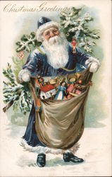 Christmas Greetings - Santa in Blue Robe Postcard