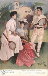 Among the Orange Blossoms - Three People with Tennis Rackets Postcard Postcard Postcard