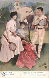 Among the Orange Blossoms - Three People with Tennis Rackets Postcard