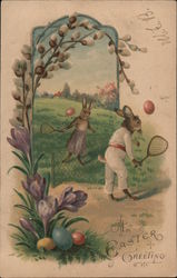 Bunny's Playing Tennis: An Easter Greeing With Bunnies Postcard Postcard Postcard