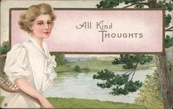 All Kind Thoughts - A Woman with a Tennis Racket Postcard