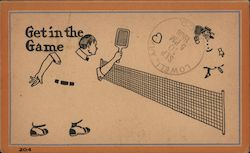 Get in the Game - A Man and Woman Playing Tennis Postcard