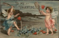 To My Valentine - Two Angels Playing Tennis Postcard