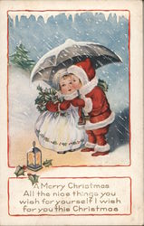 Two Little Kids Under an Umbrella Postcard