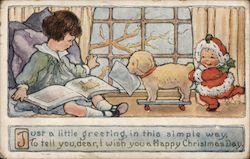 A Little Girl with Her Dog Sitting on a Window Seat Postcard