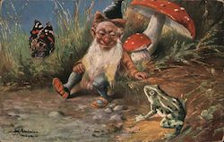Gnome petting frog, Toadstools Postcard
