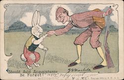 Hunter Shaking Rabbit's Paw: Should Auld Aquaintance be Forgot? Comic, Funny Postcard Postcard Postcard