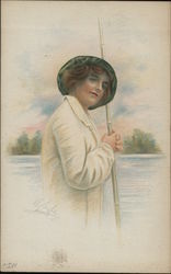 Portrait of woman holding rod Postcard