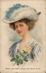 Portrait of young woman: "when your heart aches, just think of me" Postcard