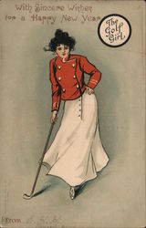With Sincere Wishes for a Happy New Year - The Golf Girl Postcard