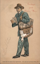 Greetings from Boston Mass. - Letter Carrier With a bag of Mail Postcard